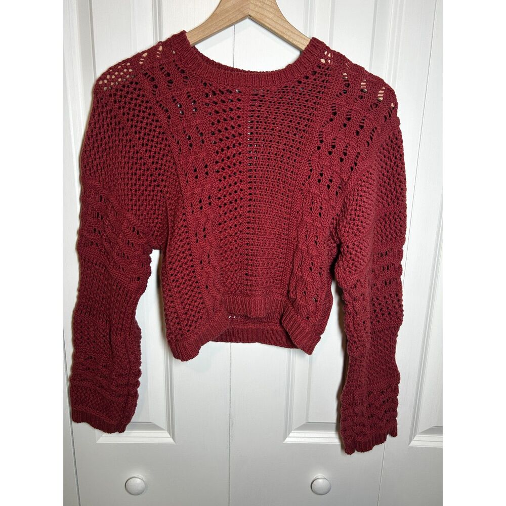 Madewell Crochet Knit Crop Sweater Antique Rose Burgundy XS